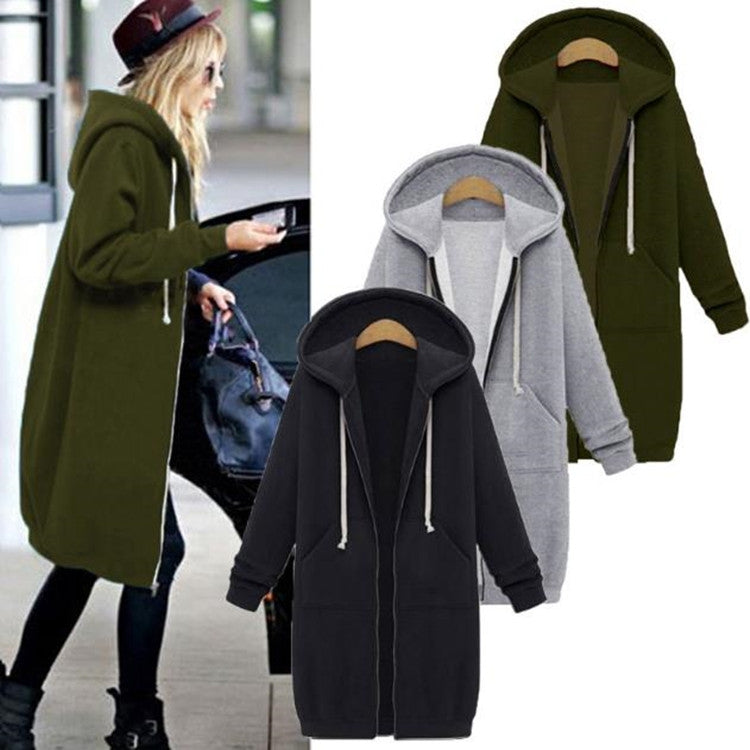 Women Hooded Long Sleeved Sweater In The Long Coat