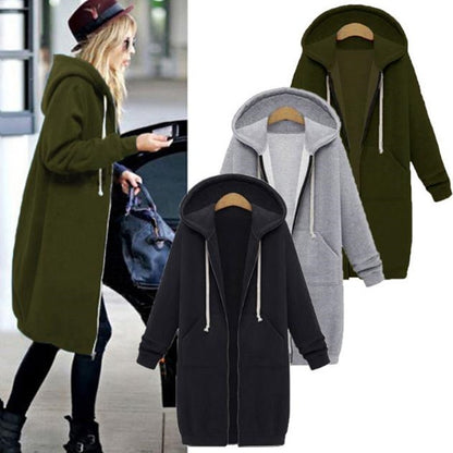 Women Hooded Long Sleeved Sweater In The Long Coat