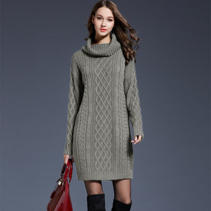 Autumn And Winter Knitwear Dresses Long Turtleneck Sweater For Women