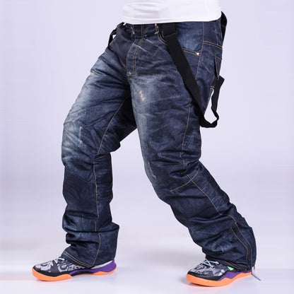 Men Snow Pants Cowboy Style Winter Outdoor Snowboarding Skiing Trousers with Belt