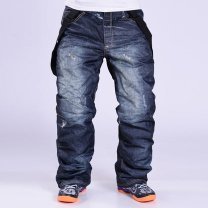 Men Snow Pants Cowboy Style Winter Outdoor Snowboarding Skiing Trousers with Belt
