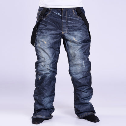 Men Snow Pants Cowboy Style Winter Outdoor Snowboarding Skiing Trousers with Belt