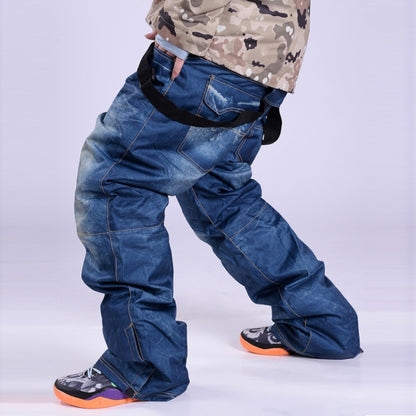 Men Snow Pants Cowboy Style Winter Outdoor Snowboarding Skiing Trousers with Belt