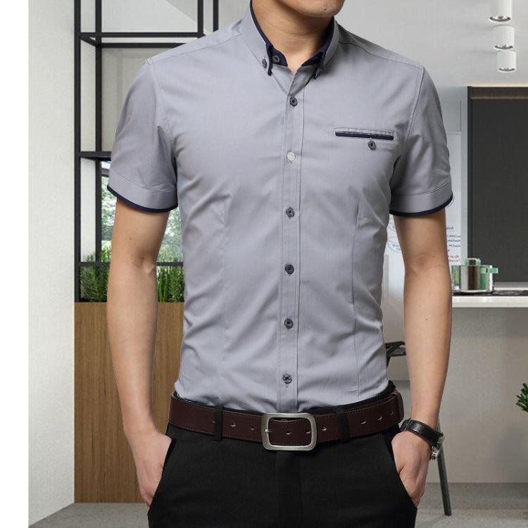 Men Business Shirt Short Sleeves Turn-down Collar Shirt