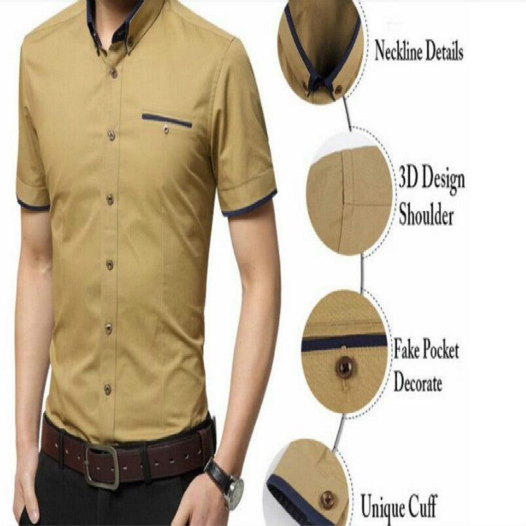 Men Business Shirt Short Sleeves Turn-down Collar Shirt