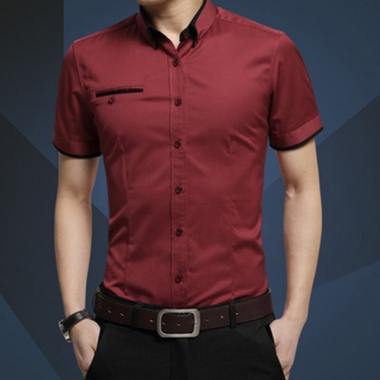 Men Business Shirt Short Sleeves Turn-down Collar Shirt