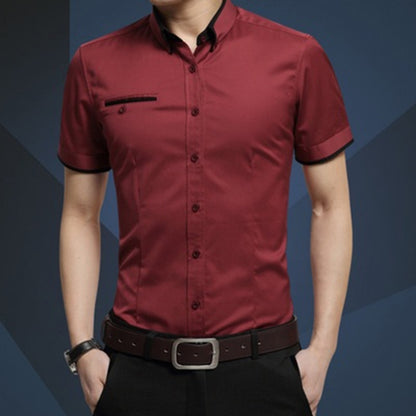 Men Business Shirt Short Sleeves Turn-down Collar Shirt