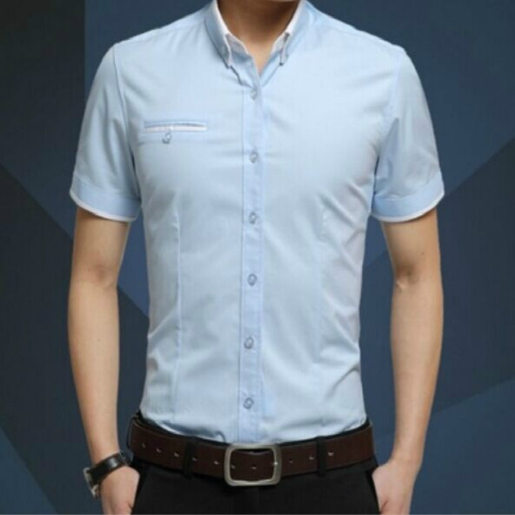 Men Business Shirt Short Sleeves Turn-down Collar Shirt