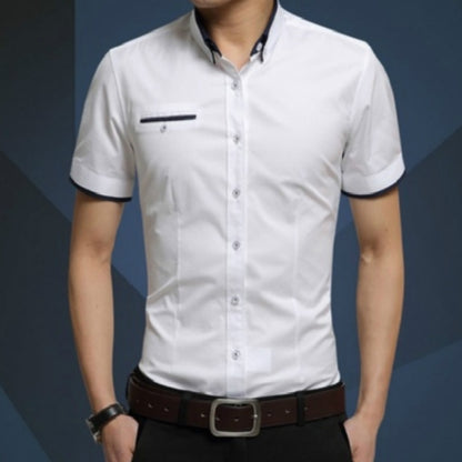 Men Business Shirt Short Sleeves Turn-down Collar Shirt