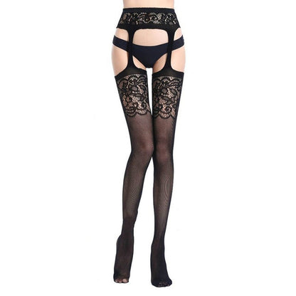 Hollow Out Tights Lace Sexy Stockings Female Thigh High Fishnet Embroidery Transparent Pantyhose Women Black Lace Hosiery