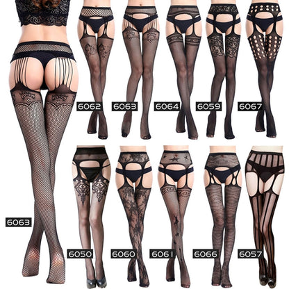 Hollow Out Tights Lace Sexy Stockings Female Thigh High Fishnet Embroidery Transparent Pantyhose Women Black Lace Hosiery