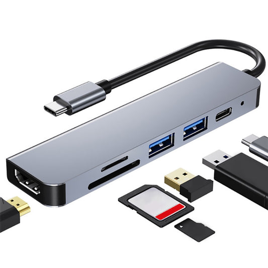 6 в 1 USB-C/Type-C в 4K HDMI + слот для карт SD/TF + зарядка PD USB-C/Type-C + 2 порта USB 3.0 Многофункциональная док-станция-концентратор