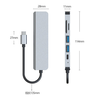 6 In 1 USB-C / Type-C To 4K HDMI + SD / TF Card Slot + PD USB-C / Type-C Charging + 2 USB 3.0 Ports Multifunctional HUB Docking Station