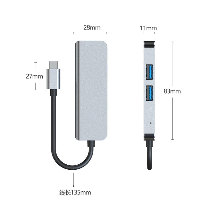 3 vienā USB-C / C tipa uz 4K HDMI + 2 USB 3.0 porti Daudzfunkcionāla centrmezgla dokstacija