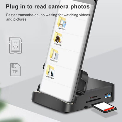7 vienā USB-C / C tipa uz 2 USB 2.0 + USB 3.0 + 4K HDMI + SD / TF kartes slots + PD USB-C / C tipa uzlādes porti Daudzfunkcionāla centrmezgla dokstacija ar turētāju