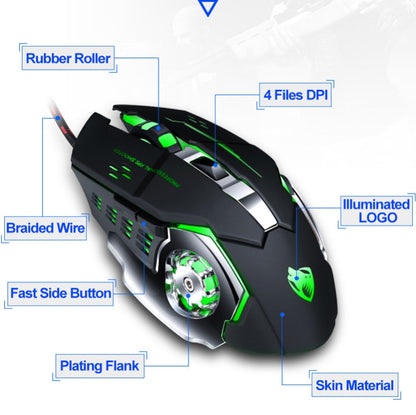 T-WOLF V6 USB Interface 6-Buttons 3200 DPI Wired Mouse Gaming Mechanical Macro Programming 7-Color Luminous Gaming Mouse, Cable Length: 1.5m