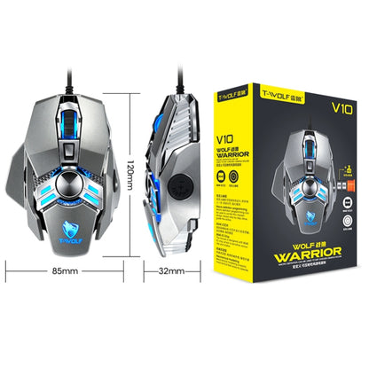 T-WOLF V10 USB Interface 7 Buttons 6400 DPI Gaming Wired Mouse Custom Macro Programming 4-Color Breathing Light Gaming Mouse, Cable Length: 1.5m