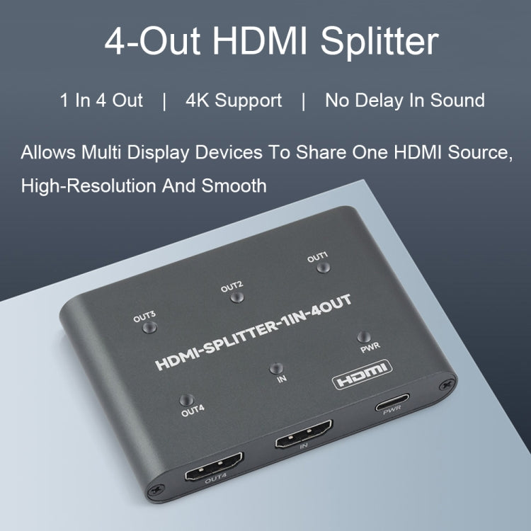Разветвитель HDMI Waveshare 23738 4K, 1 вход 4 выхода, общий доступ к одному источнику HDMI