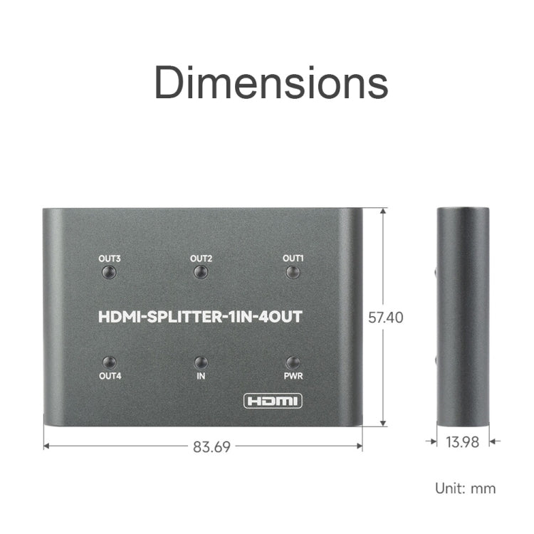 Разветвитель HDMI Waveshare 23738 4K, 1 вход 4 выхода, общий доступ к одному источнику HDMI