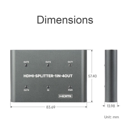 Разветвитель HDMI Waveshare 23738 4K, 1 вход 4 выхода, общий доступ к одному источнику HDMI