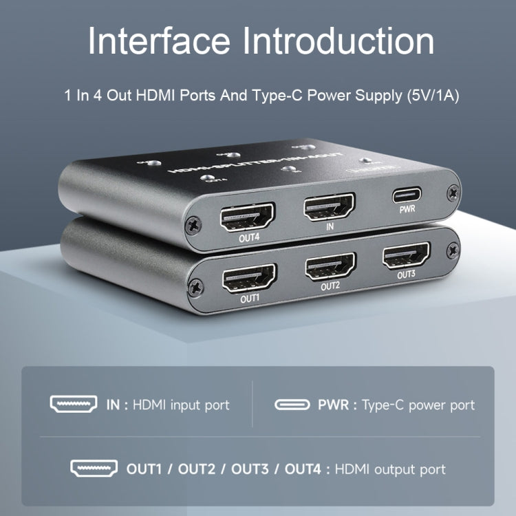 Разветвитель HDMI Waveshare 23738 4K, 1 вход 4 выхода, общий доступ к одному источнику HDMI