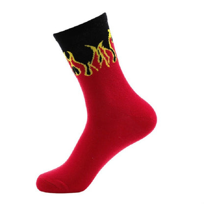 Men Fashion Street Hip Hop Skateboard Tube Cotton Socks Flame Socks