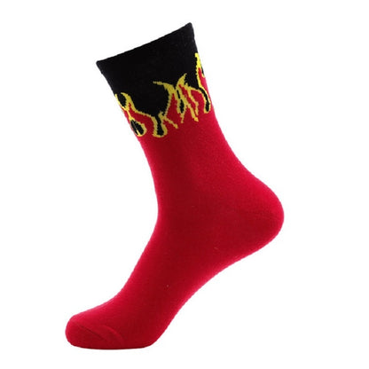 Men Fashion Street Hip Hop Skateboard Tube Cotton Socks Flame Socks