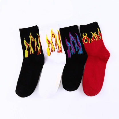 Men Fashion Street Hip Hop Skateboard Tube Cotton Socks Flame Socks