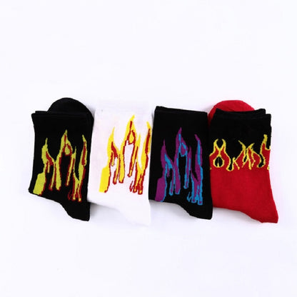 Men Fashion Street Hip Hop Skateboard Tube Cotton Socks Flame Socks