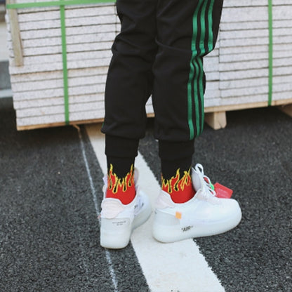 Men Fashion Street Hip Hop Skateboard Tube Cotton Socks Flame Socks