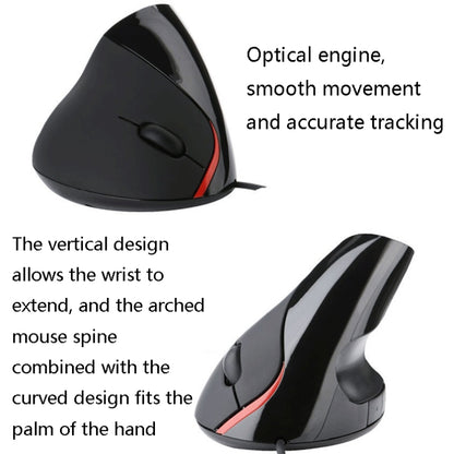 JSY-12 5 Keys USB Wired Vertical Mouse Ergonomic Wrist Brace Optical Mouse