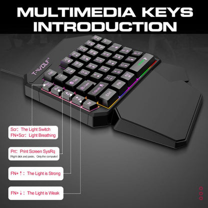 T-WOLF Mobile Gaming One-Handed Keyboard，Specification：