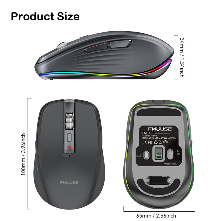 Fmouse M303 2400DPI Bluetooth&2.4G Dual Modes Rechargeable RGB Mouse