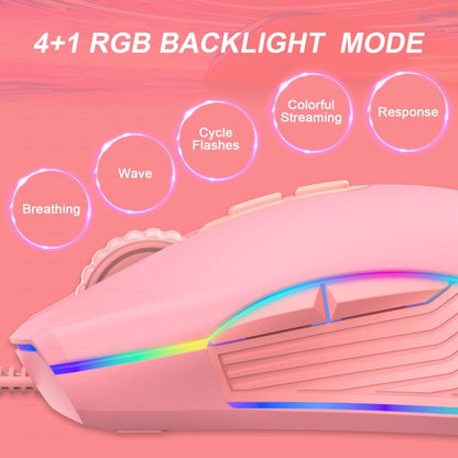 E32  7 Keys 3200 DPI Pink Girls RGB Glowing Wired Mouse Gaming Mouse, Interface: