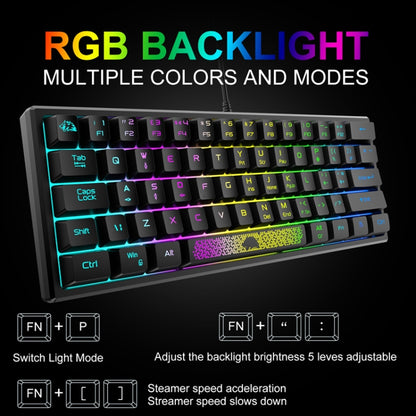 Проводная мини-клавиатура ZIYOU LANG K61 с 62 клавишами и RGB-подсветкой. Длина кабеля: 1,5 м.