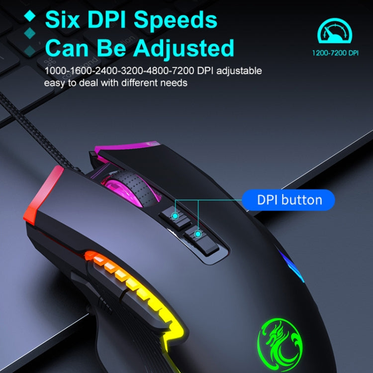 IMICE T70 8-Button 7200DPI RGB Lighting Programmable Wired Gaming Mouse, Cable Length: 1.8m