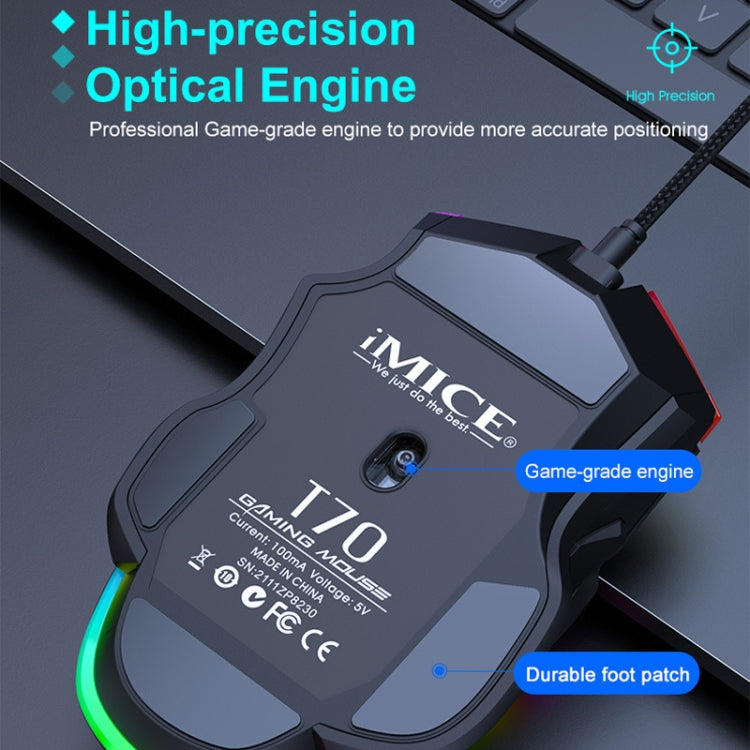 IMICE T70 8-Button 7200DPI RGB Lighting Programmable Wired Gaming Mouse, Cable Length: 1.8m