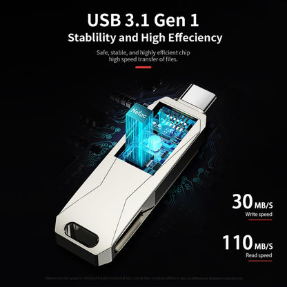 Высокоскоростной USB-флеш-накопитель Netac U782C Type-C с двумя интерфейсами в металлическом корпусе