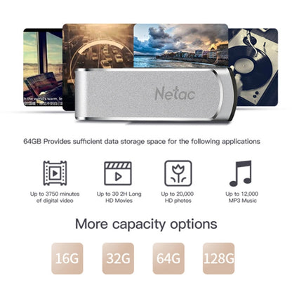 Netac U388 высокоскоростной USB3.0 металлический вращающийся автомобильный компьютер U-диск