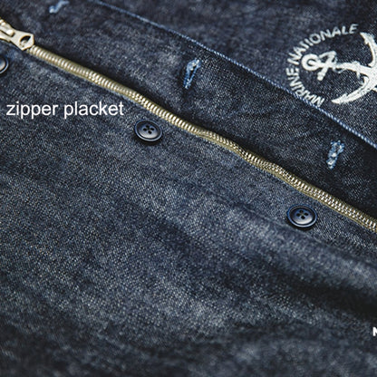 Men Vintage Deck Overalls Spring Autumn Washed Denim Straight Jeans