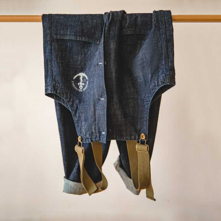 Men Vintage Deck Overalls Spring Autumn Washed Denim Straight Jeans