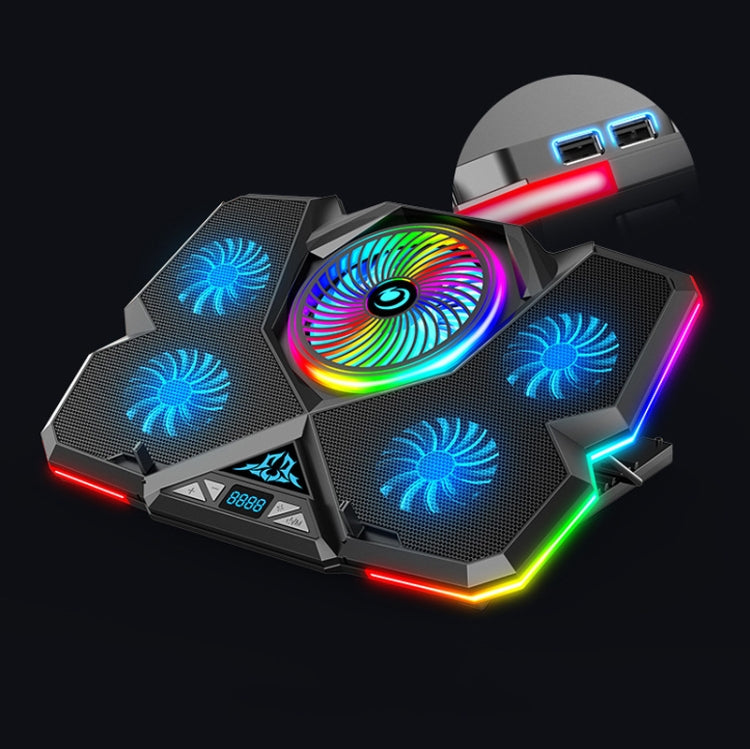 CoolCold  Five Fans 2 USB Ports Laptop Cooler Gaming Notebook Cool Stand,Version:
