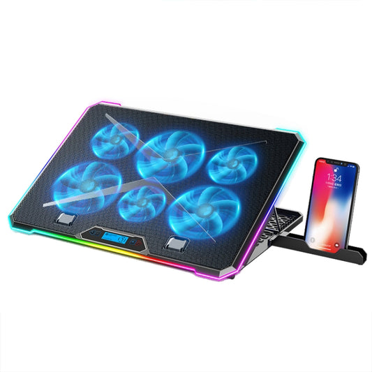 ICE COOREL K15 regulējams LCD ekrāna klēpjdatora statīva radiators ar 6 ventilatoriem un RGB atmosfēras apgaismojumu