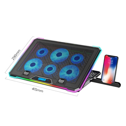 ICE COOREL K15 regulējams LCD ekrāna klēpjdatora statīva radiators ar 6 ventilatoriem un RGB atmosfēras apgaismojumu
