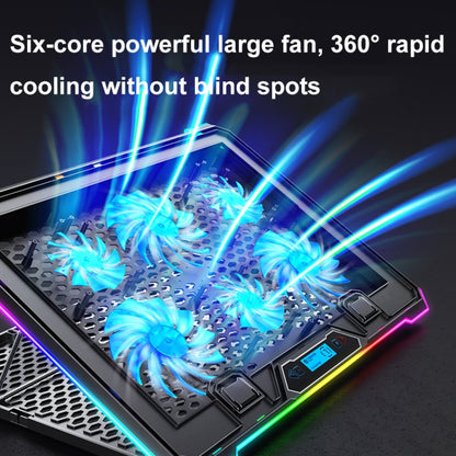 ICE COOREL K15 regulējams LCD ekrāna klēpjdatora statīva radiators ar 6 ventilatoriem un RGB atmosfēras apgaismojumu