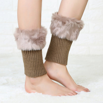 Ladies Short Type Flip Mouth Furry Warm Knit Socks Sleeve Boot Cover