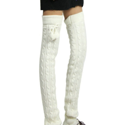 Ladies Winter Knitted Pile Up Socks Twist Over Knee Warm Boot Covers