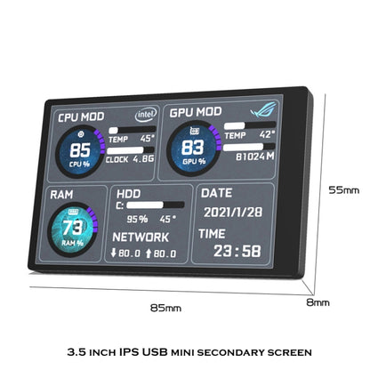 3,5 collu IPS Skatīt visu datora monitoru USB šasijas vice ekrāns