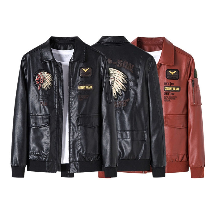 Men Suit Collar Washed PU Leather Jacket Flight Suit