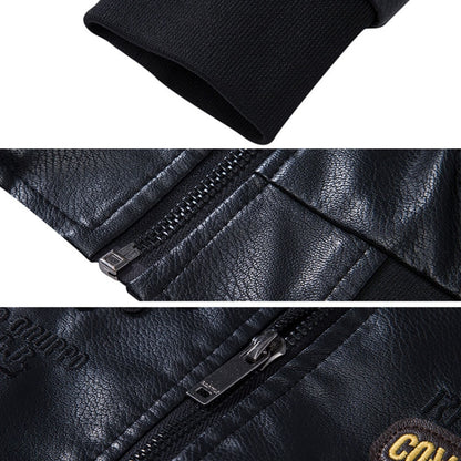 Men Suit Collar Washed PU Leather Jacket Flight Suit